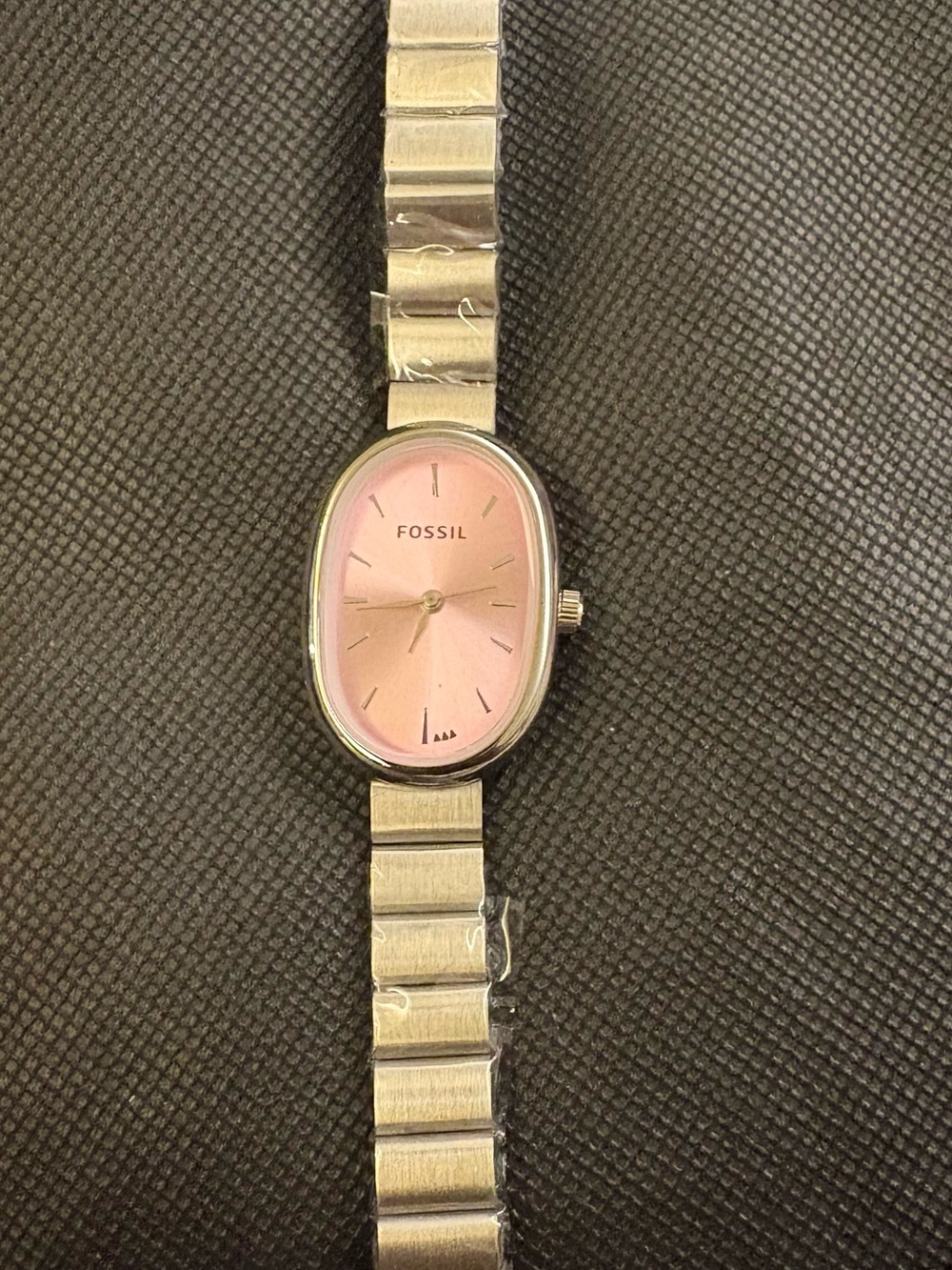 Fossil Silver Bracelet Watch with Pink Oval Dial Vintage